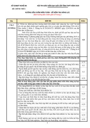 Đáp án đề hội thi giáo viên dạy giỏi cấp tỉnh THPT môn Toán năm 2019 - Sở giáo dục và đào tạo Nghệ An
